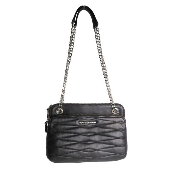 New VINCE CAMUTO Black Quilted Leather Convertible Strap Shoulder Crossbody Bag - Picture 3 of 10